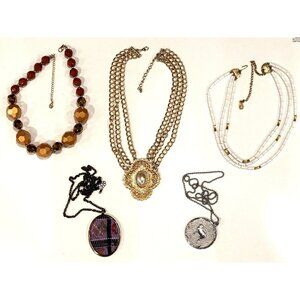 MCM BIJOUR TERNER ZODIAC ARIES RAM COTTAGECORE FAUX PEARL GOLD NECKLACES LOT 5